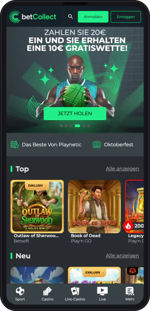 betcollect.com in der mobilen Version
