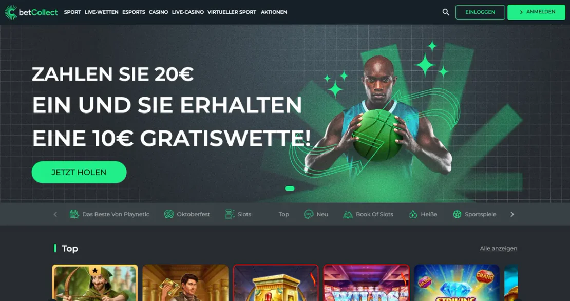 Casino-Lobby von betcollect.com: Slots auf der Startseite